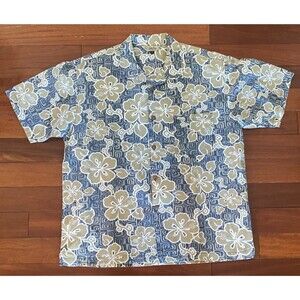 Vtg GOTCHA ISLAND TIME Hawaiian Shirt Men's L Cotton Blue Khaki Floral USA Made